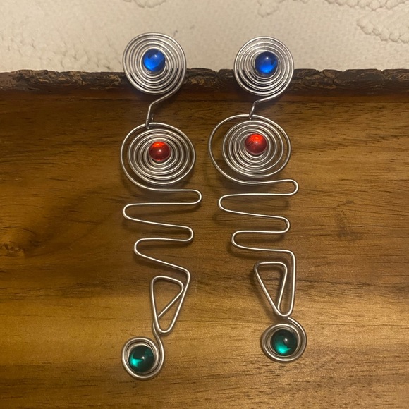 Retro Jewelled Dangle Earrings - Picture 1 of 3
